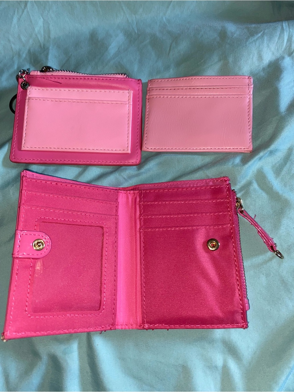 Bright Pink Trifold Wallet Set with Removable Card Sleeves